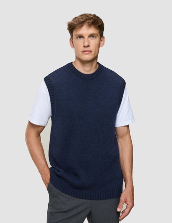 Shaping New Tomorrow - Chunky Soft Wool Knit Vest - Dark Navy Melange - Male - Size XXL
