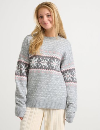 Lindex Sweater Winter Fair Isle - Grey - 128