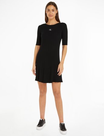 Calvin Klein Jeans Woven Label Ss Sweater Dress - Black - M