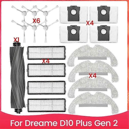 Yhteensopiva Dreame D10 Plus Gen 2 Robotti-imurin RLD32GD Lisävarusteiden Pääsivuharjan Hepa-suodattimen Moppiliinan C-Perfetin kanssa