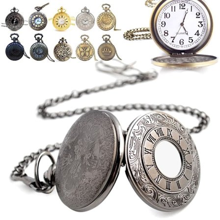 Steampunk vintage stil kvarts lommeur med kjede