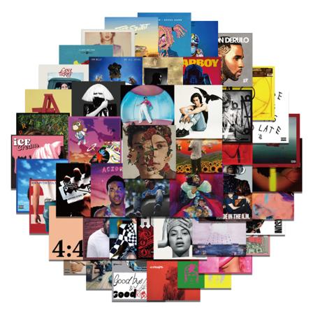 Sæt med 55 sjove vinylklistermærker, musik sanger albumcover stort bu