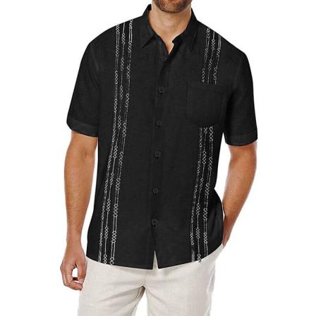 Uk Mäns Kubanska Strandbröllop Casual Kortärmad Guayabera