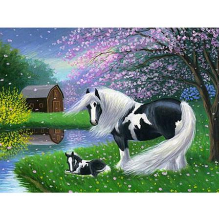 Full 5d Diy Diamond Painting Cross Stitch Black And White Horse Som På Bilden 1 40x50cm