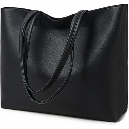 Dame Shopper Veske Enkel PU Lær Topphåndtak Håndvesker Arbeid Skole Shoppingvesker for Kvinner med Glidelås og Innerlomme (Svart) Svart