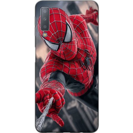 Kompatibelt Mobilskal till Samsung Samsung Galaxy A7 (2018) Dynamisk Spider-Man-illustration i actionperspektiv, superhjältetema med rörelseekonomi