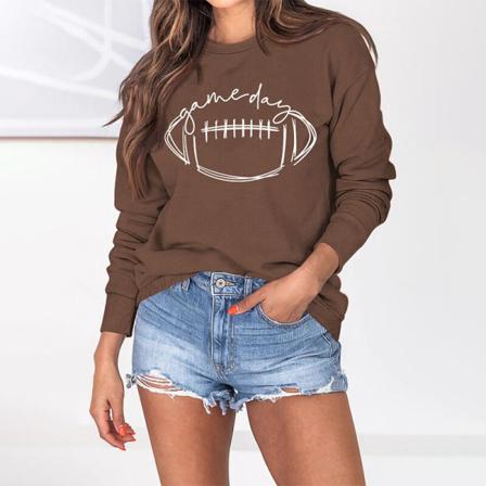 Damfotboll Printed Tröja Med Rund Hals Bokstäver Print Toppar