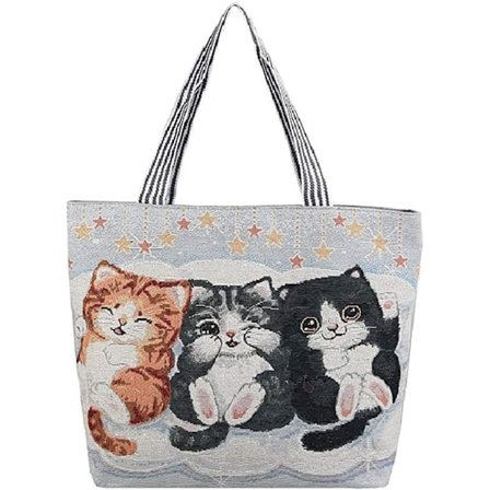 AVEKI Canvas Tote Bag for Kvinner, Gjenbrukbar Handleveske, Bærbar Skulderveske, Skoleveske, Hvit-1