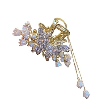 Glamorøst udsmykket orkidé hårklemme skridsikkert metalgreb kvastede hårtilbehør til afslappede formelle begivenheder