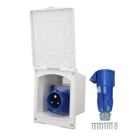 RV Strømstik RV Ombygning Tilbehør Strømstik Ekstern Strømforsyning Stik 220V til 250V 16A Hvid Stikkontakt Og 16A Blå Bundkort