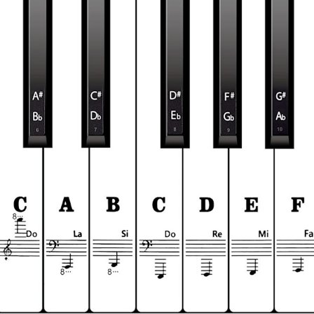 Pianonäppäintarrat 88/61/54/49 näppäimelle, pianonuottitarrat, irrotettavat ja läpinäkyvät pianonäppäinkirjaimet - FA