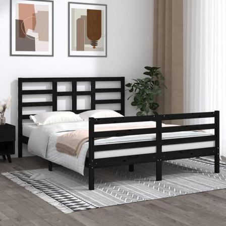 Vidaxl Sängram Svart Massivt Trä 150x200 Cm Svart