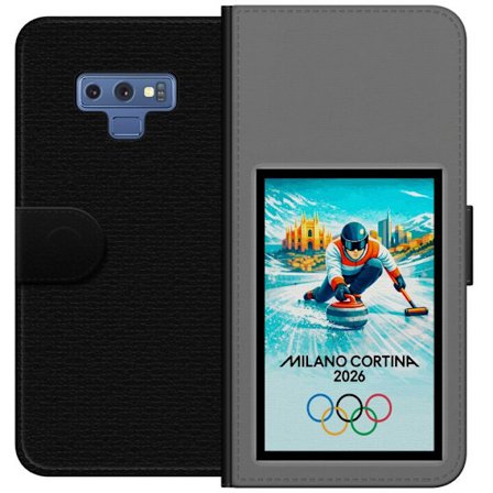 Yhteensopiva Lompakkokotelo Samsung Galaxy Note9 Jääkiekkoilukuva, jossa pelaajat liikkuvat jäällä, Milano Cortina 2026, Milanin maamerkit ja olympial