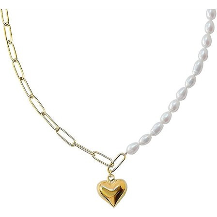 Ferskvandsperle Choker og 18k Forgyldt Titanium Ferskenhjerte Halskæde Gave