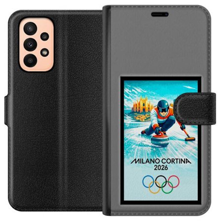 Yhteensopiva Lompakkokotelo Samsung Galaxy A23 Jääkiekkoilukuva, jossa pelaajat liikkuvat jäällä, Milano Cortina 2026, Milanin maamerkit ja olympialai