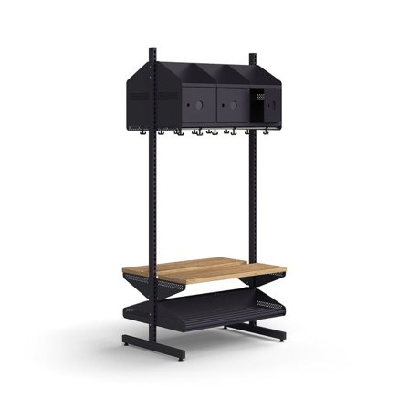 Garderobemodul ENTRY, grundsektion gulv, 6 metaldøre med plads til labels, 1800x900x600 mm, antracit