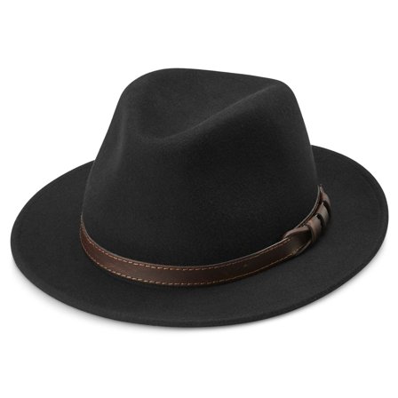 Pălărie Fedora Flavio Moda neagră cu curelușă maro pentru bărbați - Pălării fedora