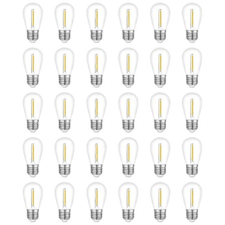 30-pack Utomhus Ljusslinga Glödlampor, Vattentät S14 Ersättningslampa, E26 Sockel Varmvit