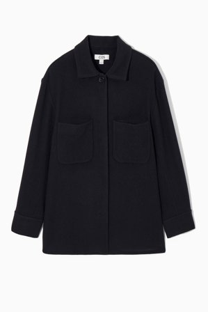 COS Damen Hemdjacke Aus Wolle Mit Aufgesetzter Tasche - Blau