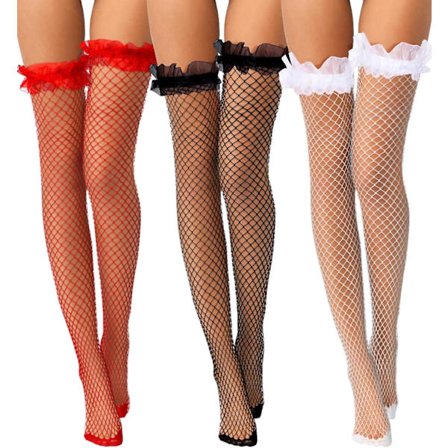 3 par fiskenetstrømper - Inklusive fiskenetstrømper til lårhøje, fiskenet