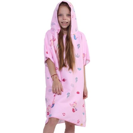 Badeponcho for barn, strandhåndkle, mikrofiber, hurtigtørkende med hette, dusjhåndkle (stil 2) farge 2