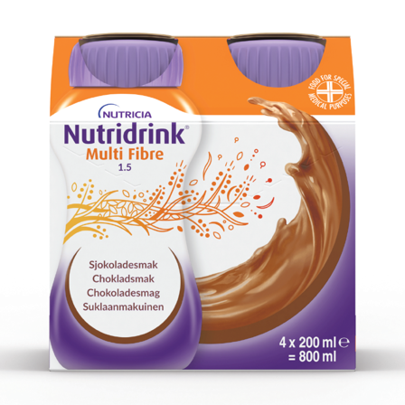 Nutridrink Multi Fibre Næringsdrikk, Sjokolade, 4x200 ml