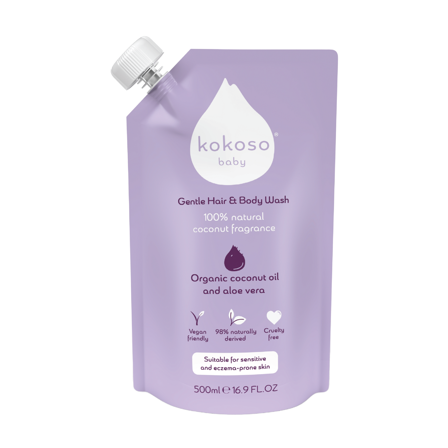 Kokoso Baby Gentle Hair & Body Wash Refill Pouch, 500 ml