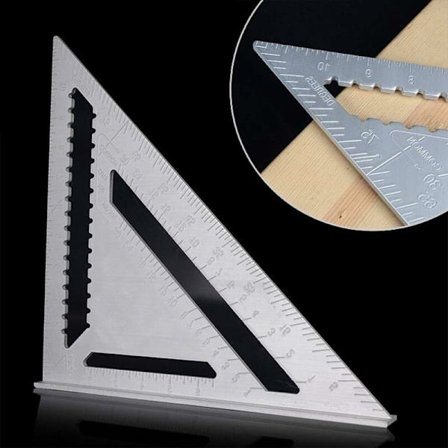 12 tums aluminiumlegering triangel linjal, triangelform fyrkantig linjal 90 graders mätverktyg för ingenjörssnickare (tum-system)