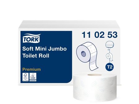 TORK Toalettpapper Premium Mini Jumbo Soft T2 2-lag vit 12/fp - Lyreco - Städ och hygien - Toalettpapper och torkpapper - Toalettpapper - rulle