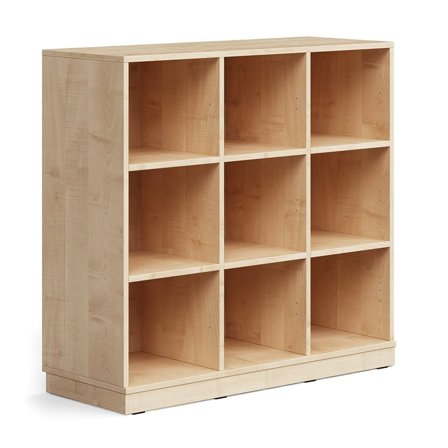 Regał szkolny CASPER, 9 przegród, podstawa, brzoza