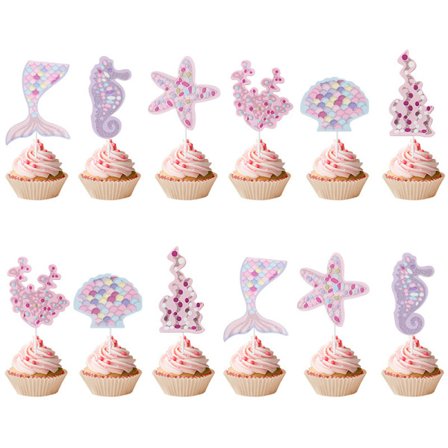 24 stk. havfrue kagepynt, fødselsdagskagepynt, cupcake-indsatser