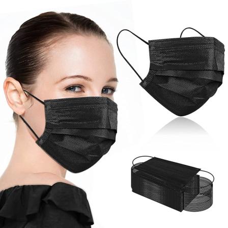 100 kappaletta mustia kertakäyttömaskeja, mustat maskit kertakäyttöiset hengittävät 3-kerroksiset aikuisen maskit, mustat maskit