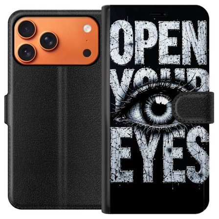 Kompatibelt Lommeboketui til Apple Apple iPhone 17 Pro Max Mørk typografisk illustrasjon med øye og teksten Open Your Eyes, sterk kontrast og rå ku
