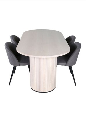 Venture Home - Spisegruppe Bianca med 4 spisestoler Velvet Stitches - Hvit - Spisegrupper - Fra Homeroom
