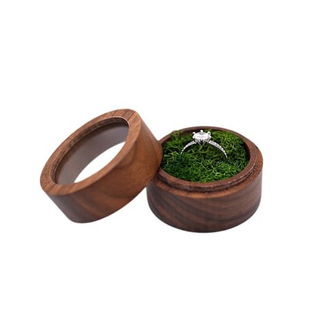 Förlovningsringask i valnötsträ, rund ringask i massivt trä för förlovning, bröllop och förvaring av ringar