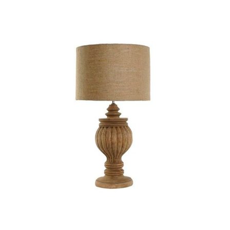 Rustik bordlampe - Jute og træ - 50 W - 41x41x76 cm - Glødelampe - Naturlig gul - Trykknap - Mat