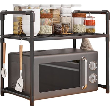 Uttrekkbar Mikrobølgeovn Hylle - for Kjøkkenutstyr & Servise, med Åpen Oppbevaring, (Svart)