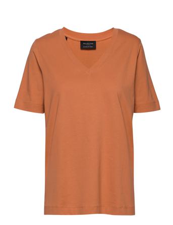 Slfstandard Ss V-Neck Tee S T-shirts & Tops Short-sleeved Orange Selected Femme
