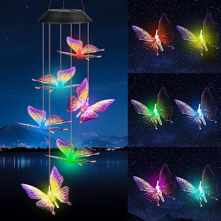 Easter Discount! High-Quality Solar Powered Butterfly Wind Chimes Outdoor, Waterproof Solar Garden Lights, Memorial Solar Lights Gift