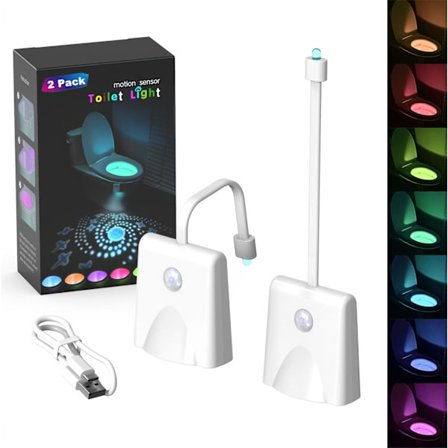 2025 Senaste Modell Toalettlampa med Rörelsesensor, 16 Färgskiftande Dimma Badrum Nattlampa, 2-pack USB Uppladdningsbar Toalettskålslampa för Bad