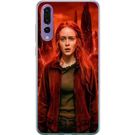 Kompatibelt Mobilskal till Huawei P20 Pro Porträtt av en ung kvinna med rött hår i en apokalyptisk landskap, röda blixtar och mörka klippformatio