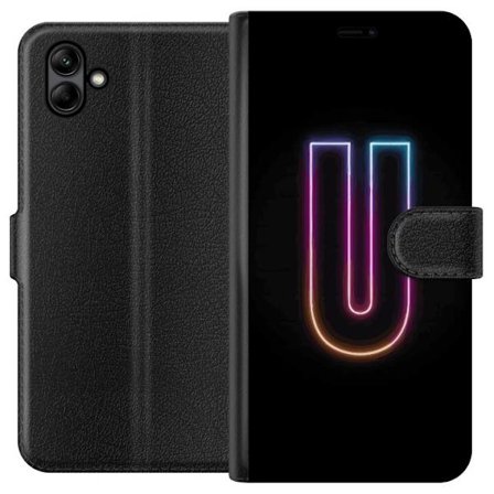 Kompatibel Tegnebogsetui til Samsung Samsung Galaxy A05 Minimalistisk neonbogstav U i farverig lyseffekt mod sort baggrund
