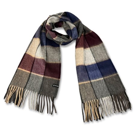 Aurora | Rutig halsduk i ull, blå och grå för män - Halsdukar för vintern