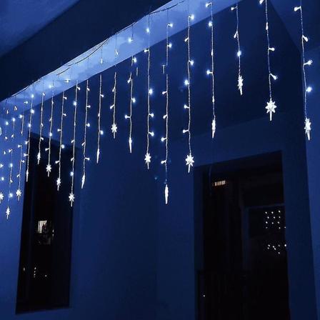 Forskellige formede LED-gardinlyssnor til fest, have, farverige udendørsbelysning, boligindretning, UK-adapter, lilla istap