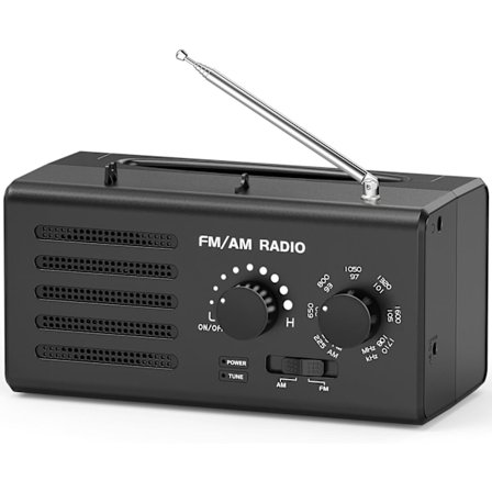 Bärbar AM ​​FM-radio, Inbyggd högtalare, Hörlursuttag, Stöder USB-strömförsörjning, Svart
