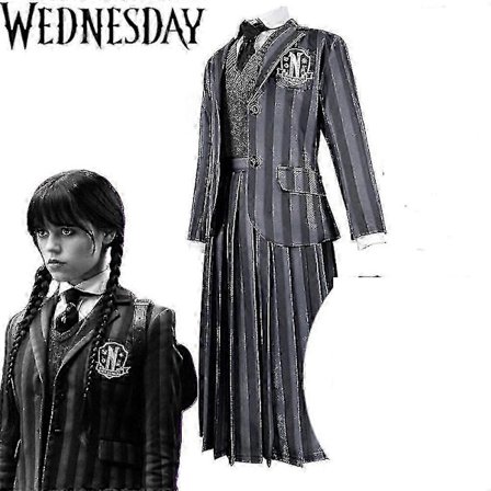Wednesday Addams Deluxe Skoleuniform Cosplay Kostyme Dame Halloween Party Retro Cosplay Fancy Dress Kostyme