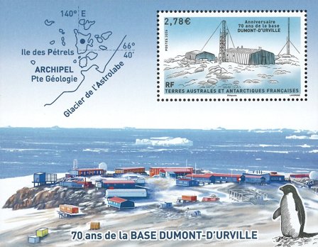 Fransk Antarktis - Dumont basen 70 år - Postfrisk miniark
