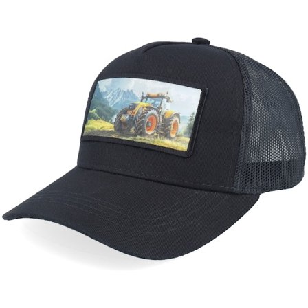 Kiddo Cap - Zwart trucker Cap - Kids Yellow Tractor Patch Black Trucker @ Hatstore