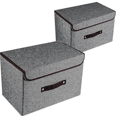 2-pakks sett med store oppbevaringsbokser med lokk og håndtak, sammenleggbar lin