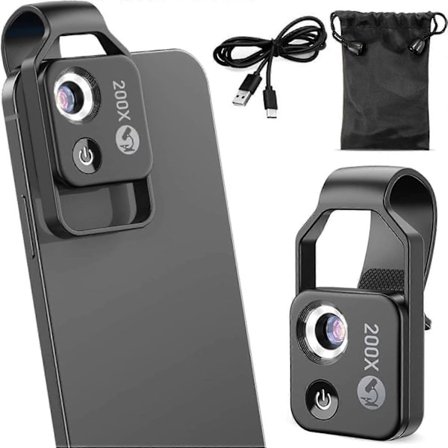 200x Förstoringsmikroskopobjektiv, Nanozoom Mobiltelefon Mikroskop Förstoringsglas Clip On Telefon Mikroskopisk Lins med CPL-lins & LED-ljus